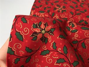 Poplin - fine og festlige kristtjørne på rød bund